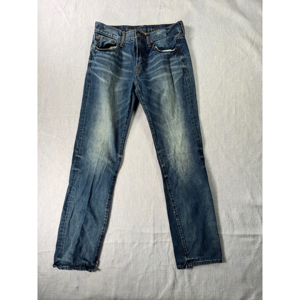 American Eagle Mens Straight Leg Jeans Medium Wash Distressed Blue Denim 31x31